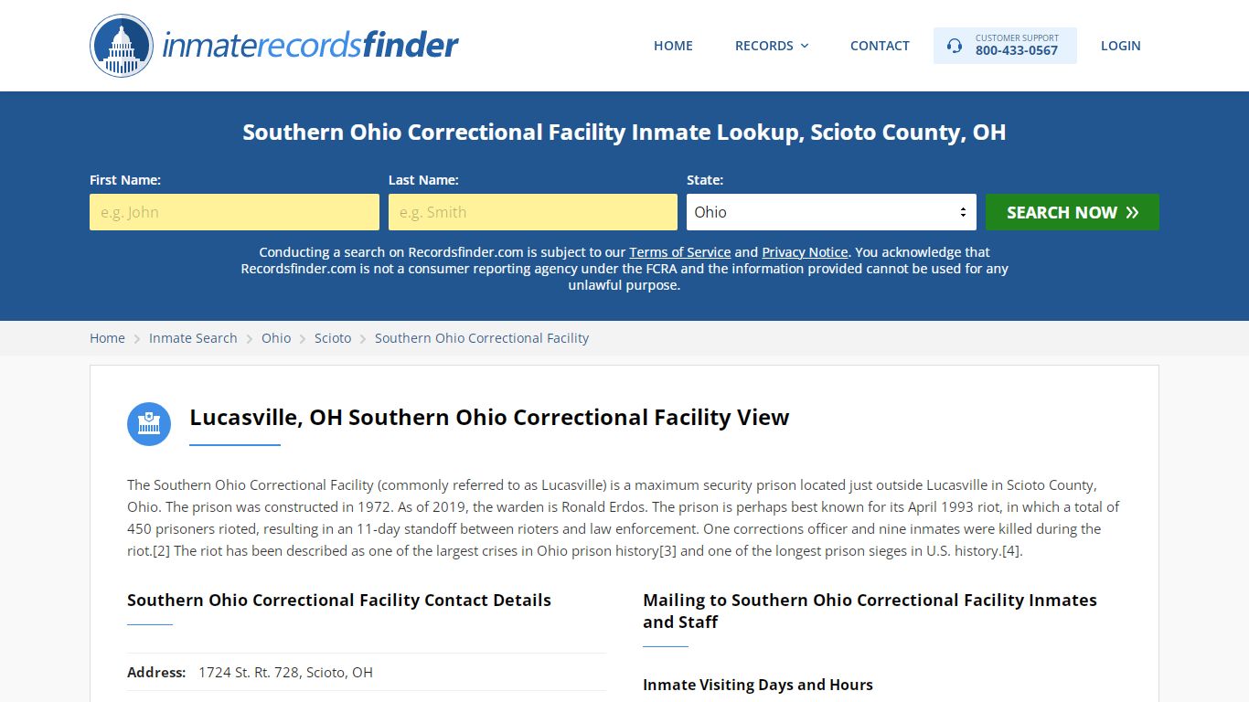 Southern Ohio Correctional Facility Roster & Inmate Search ...